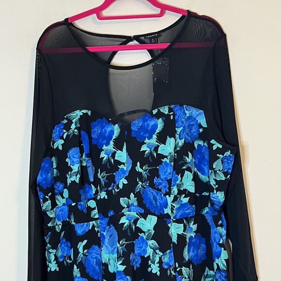 Torrid Mini Scuba Illusion Neck Dress NWT Size 3X Dark Floral Corset Goth Girl - Picture 2 of 12